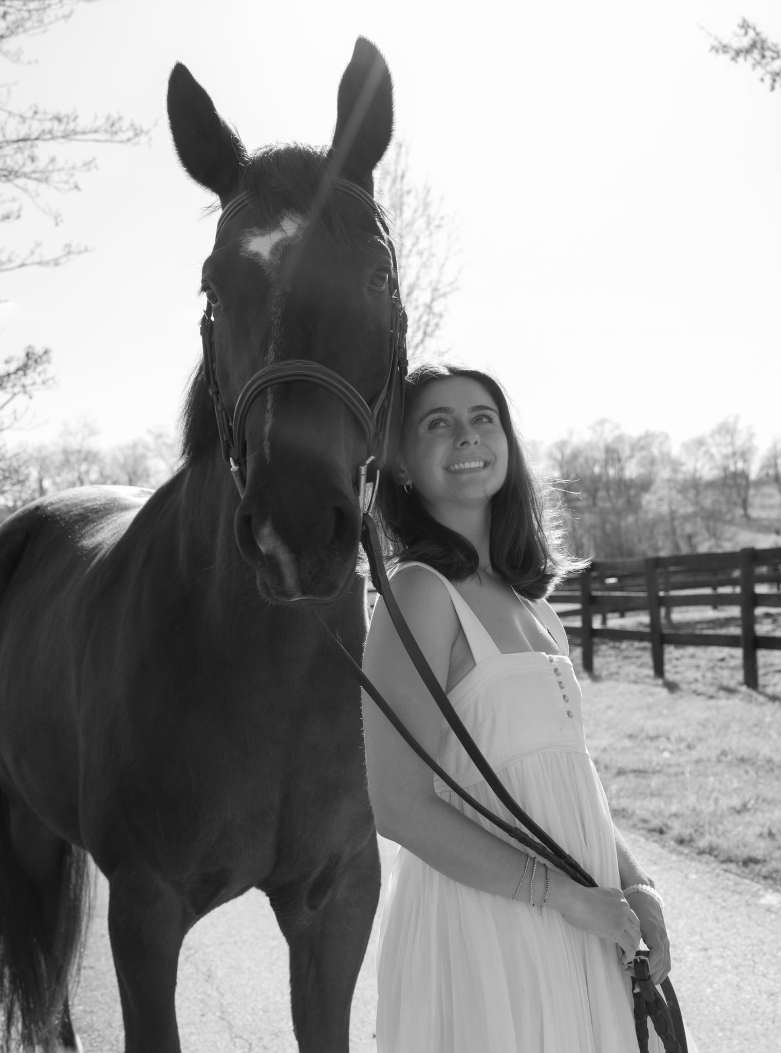 Chloe and her horse, black and white